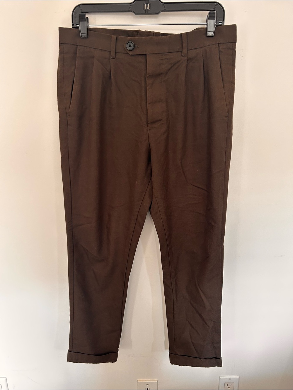 AllSaints Brown Pleated Tapered Chinos